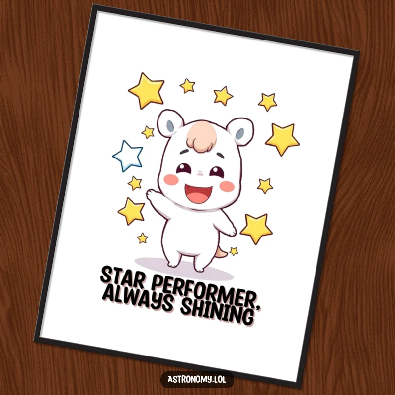 Funny Free Printable Wall Art: A gleeful character energetically juggles bright, sparkling stars, creating a playful atmosphere.