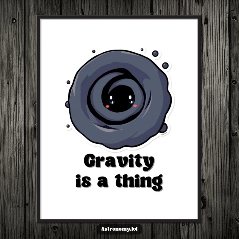 Funny Free Printable Wall Art: A curious black hole character with a swirling vortex, creating a humorous, eye-catching space scene.