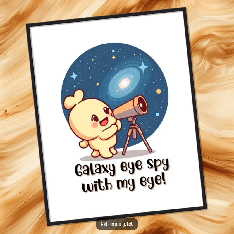 Funny Free Printable Wall Art: A curious telescope intently peering at a charmingly winking galaxy, cosmic humor.