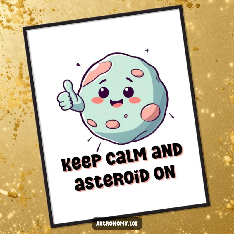 Funny free printable asteroid wall art showcasing a bouncing asteroid giving a cheerful thumbs up, bringing cosmic fun and humor to any room.