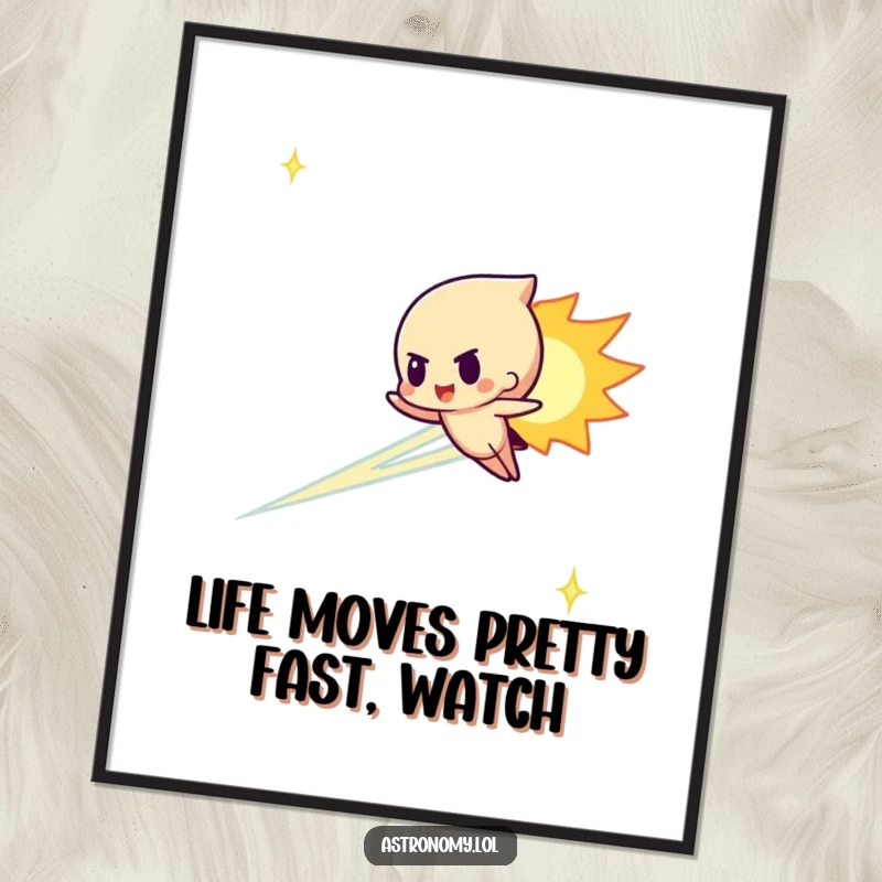 Funny Free Printable Meteor Wall Art showing a determined character streaking across a vibrant sky, adding energetic cosmic humor to decor.