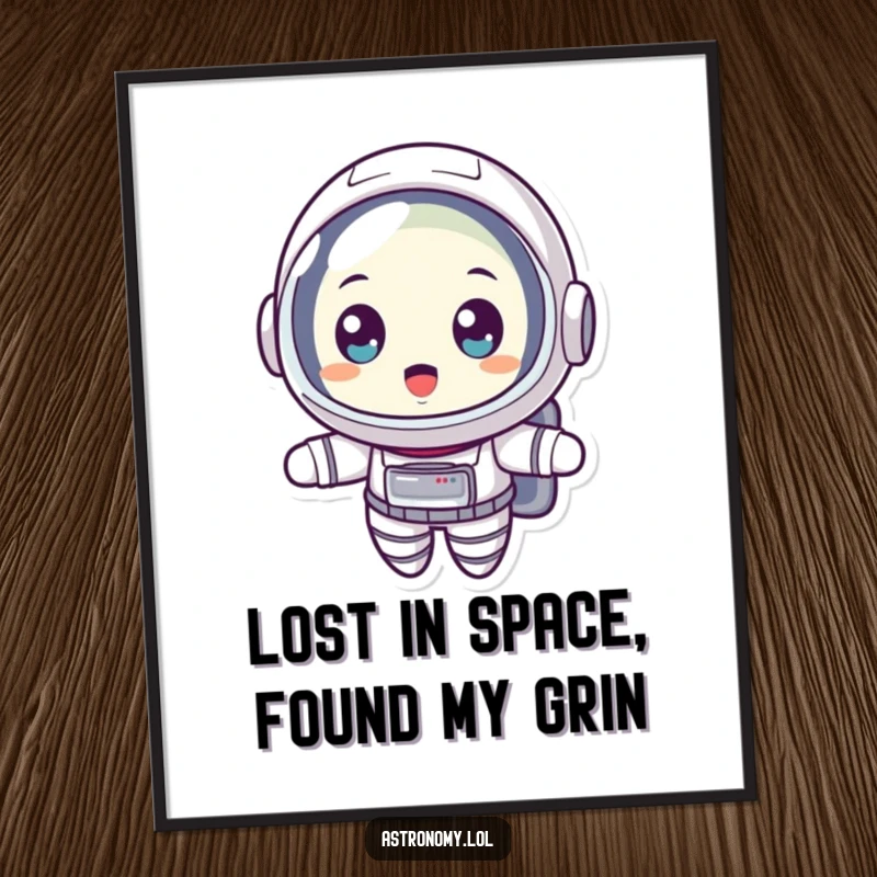 Funny Free Printable Wall Art: A surprised astronaut floating with wide eyes, capturing a moment of cosmic amazement.