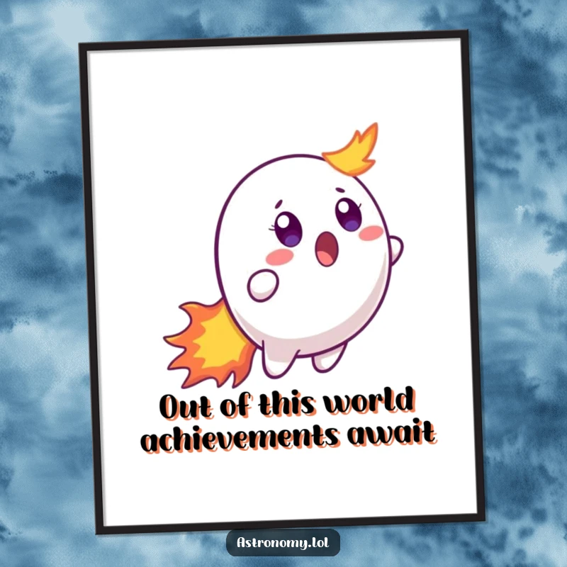 Funny Free Printable Wall Art: a surprised comet character with a fiery tail zooming through space with an astonished expression.