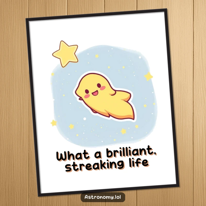 Funny Free Printable Wall Art: A jubilant comet with a radiant tail blazing across a deep, star-filled sky.