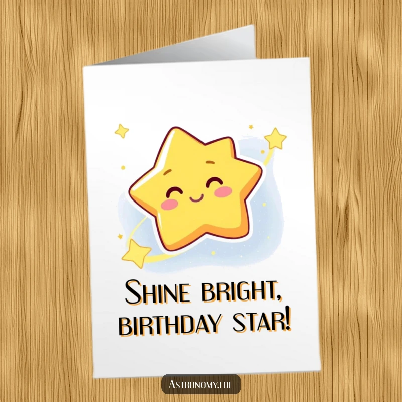 Funny Free Printable Birthday Card: A smiling star character winking from a distant galaxy, sending bright birthday cheer.