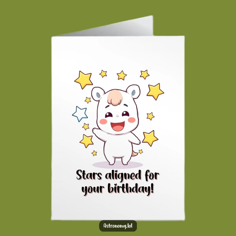 Free Printable Birthday Card: Funny Star Juggling Character, Perfect Downloadable Gift!