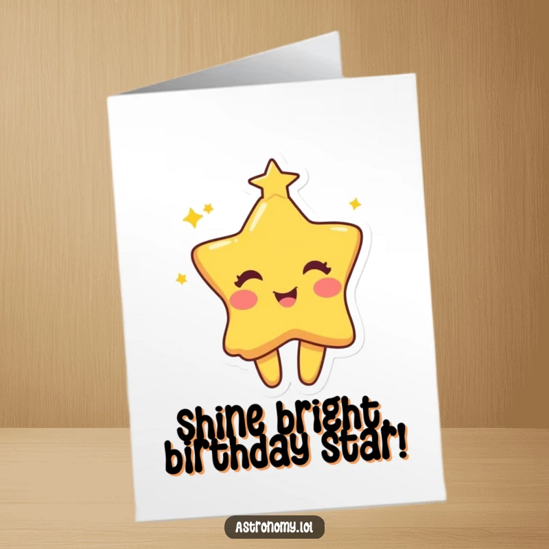 Funny Free Printable Birthday Card: Playful little star character twinkling with a mischievous, joyful sparkle for a birthday wish.