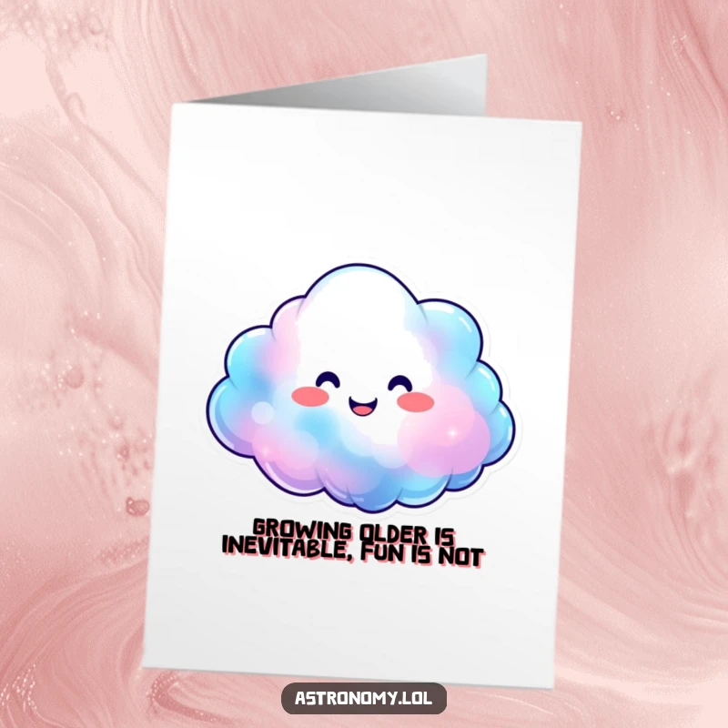 Funny Free Printable Nebula Birthday Card with a smiling character expanding with happy colors, wishing a joyful and vibrant birthday.