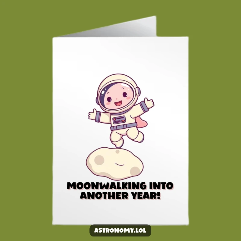Free Printable Funny Astronaut Birthday Card: Bouncing Moon Humor Downloadable Gift