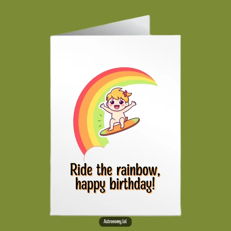 Free Printable Birthday Card: Happy Rainbow Surfer Wishes You Well