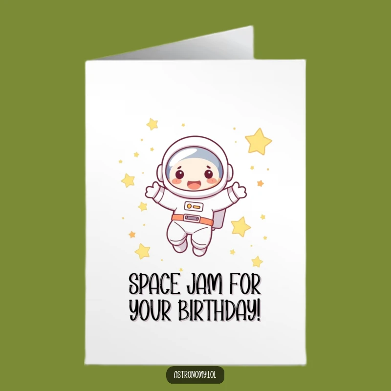 Free Printable Birthday Card: Cute Astronaut Floating, Funny Downloadable Gift for Space Lovers