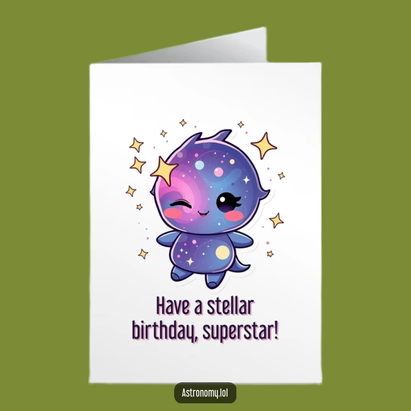 Winking Galaxy Birthday Card Free Printable Download: Swirling Character for a Star-Studded Celebration