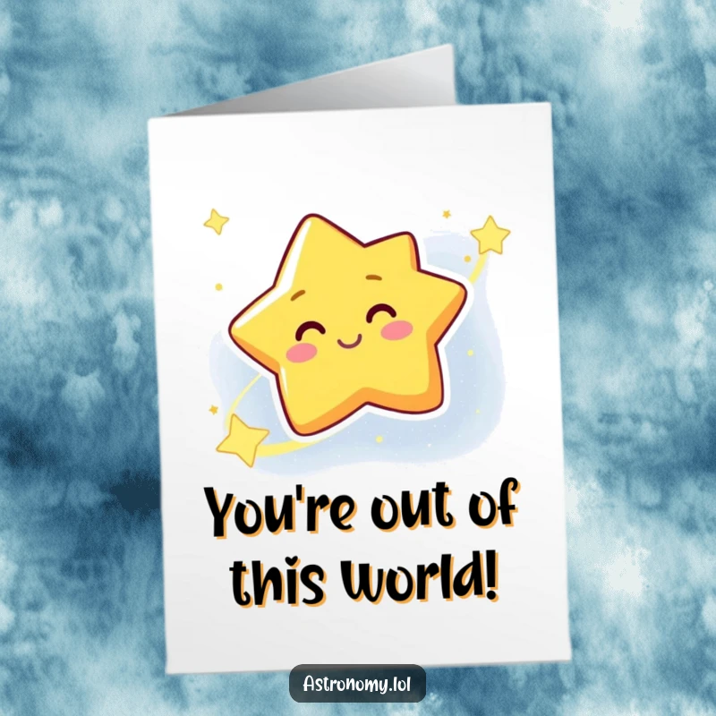 Funny Free Printable Congratulations Card: A smiling star character winking from a distant galaxy, celebrating success with a twinkle.