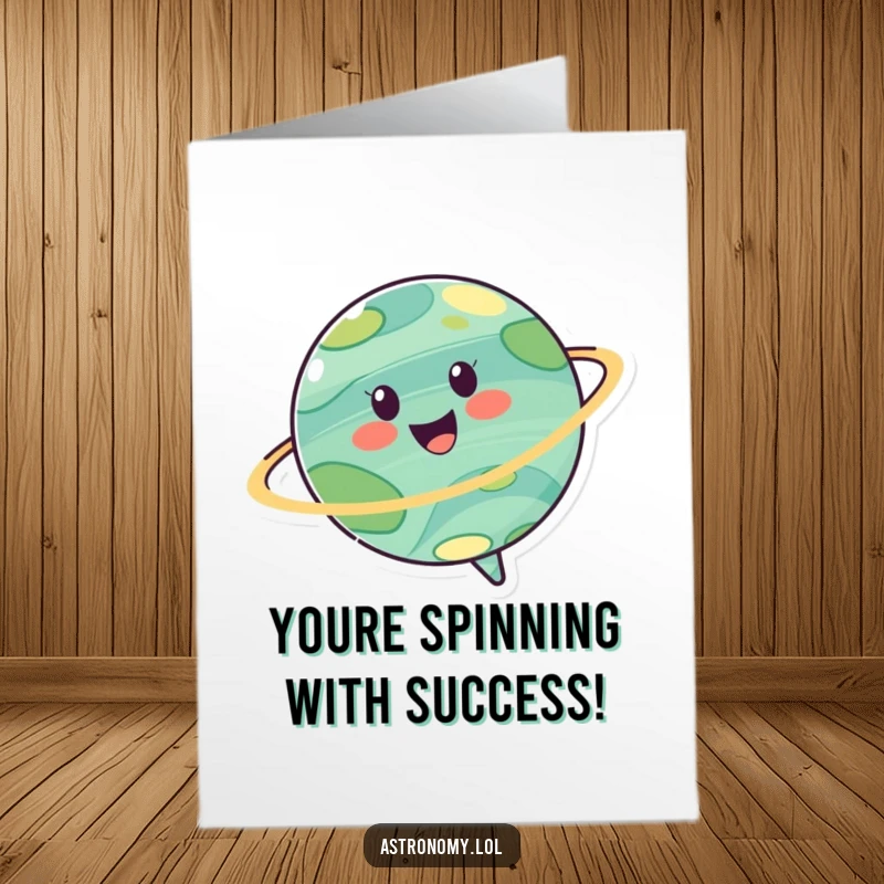 Funny Free Printable Congrats Card: Happy planet character spins joyfully, celebrating an amazing achievement.
