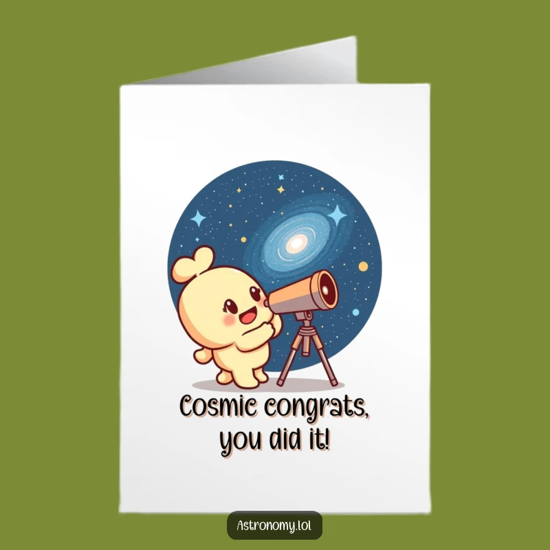 Free Printable Congrats Card: Winking Galaxy & Curious Telescope Funny Downloadable Gift