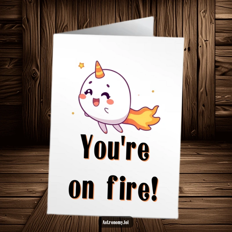 Funny Free Printable Congrats Card showing a cheerful comet zipping past with its fiery tail, great for celebrating fast achievements. Downloadable art.