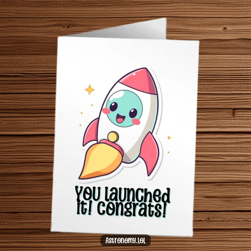 Funny Free Printable Congratulations Card: A cheerful rocketship zooms skyward with a beaming smile, signifying achievement.