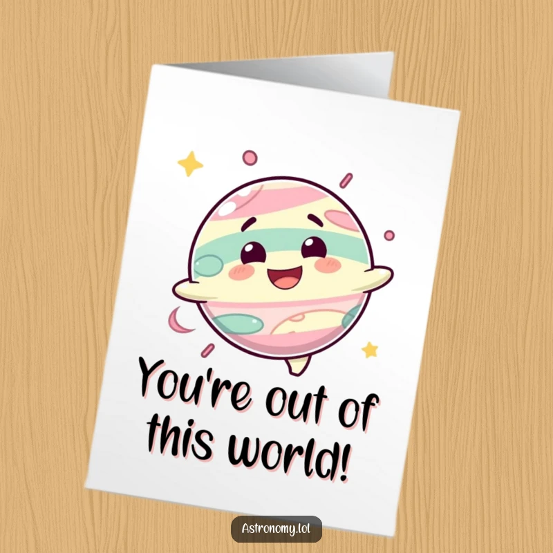 Funny Free Printable Congratulations Card: A happy planet character spinning with delight, celebrating a great achievement.
