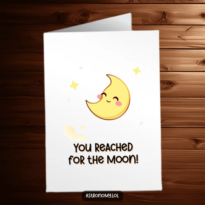 Funny Free Printable Congratulations Card: A giggling moon character winks mischievously from the starry night sky.