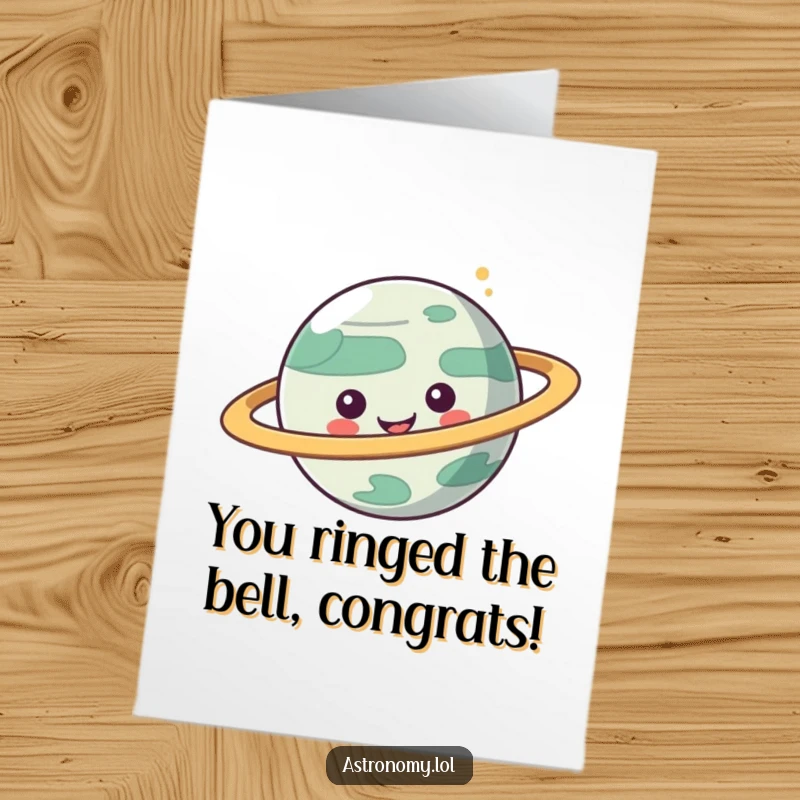 Funny Free Printable Congrats Card: A giggling planet with rings spinning wildly, celebrating great news.
