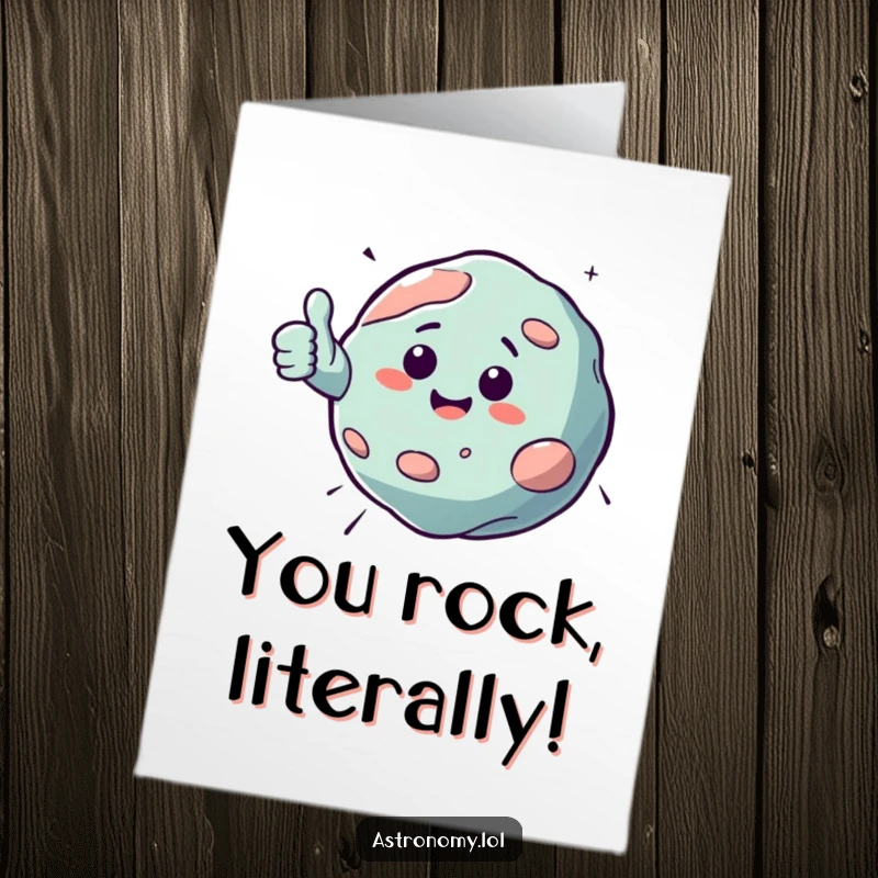 Funny free printable congratulations card with a bouncing asteroid giving a cheerful thumbs up, celebrating success with out-of-this-world enthusiasm.