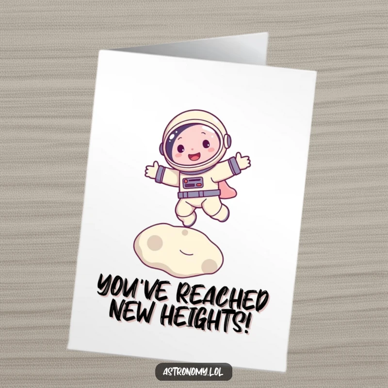 Funny Free Printable Congratulations Card: A happy astronaut bouncing on the moon, celebrating a big win.