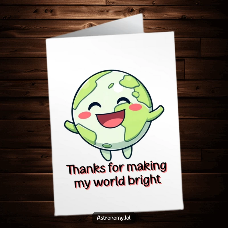 Funny Free Printable Thank You Card: A joyful planet character mid-bounce, conveying thanks with a huge, happy grin.