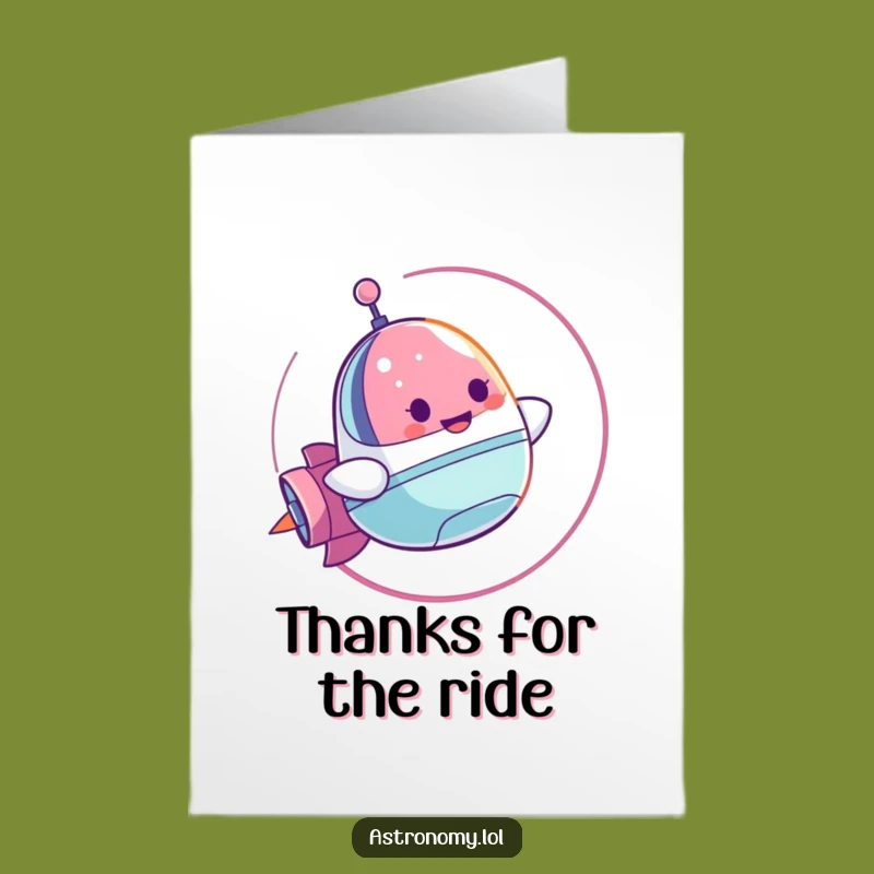 Free Printable Thank You Card: Spaceship's Happy Flight, Funny Downloadable Appreciation Gift