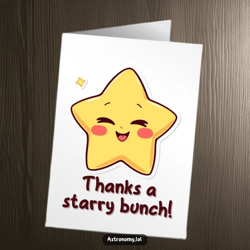 Funny Free Printable Thank You Card with a giggling star character winking conspiratorially, acknowledging a secret favor.