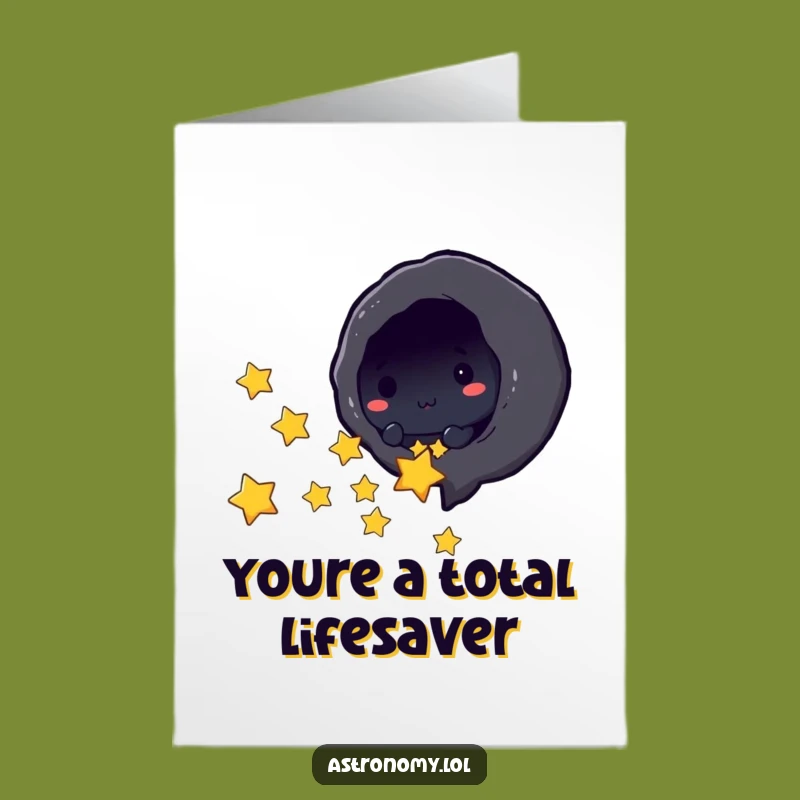 Funny Thank You Card Free Printable Download: Adorable Black Hole Expressing Gratitude with Stars