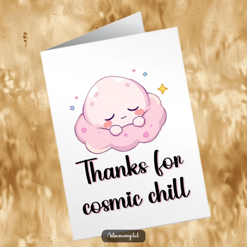 Funny Free Printable Thank You Card: A sleepy nebula character drifts peacefully, sending calm and funny thanks your way.
