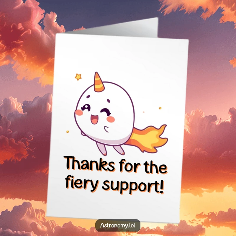 Funny Free Printable Thank You Card with a cheerful comet zipping by, a quick and fiery way to say thanks. DIY gift.