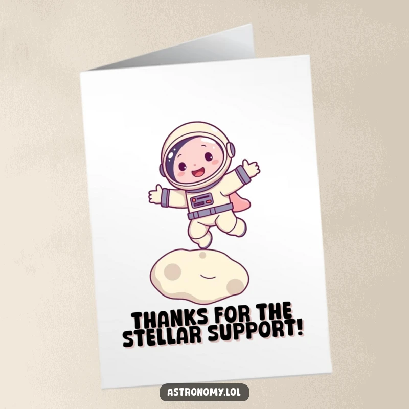 Funny Free Printable Thank You Card: A funny astronaut gives a big thank you from the moon with a bounce.
