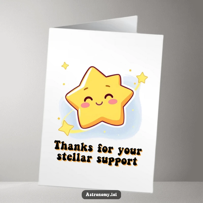 Funny Free Printable Thank You Card: A smiling star character winking from a distant galaxy, conveying thanks with a charming sparkle.