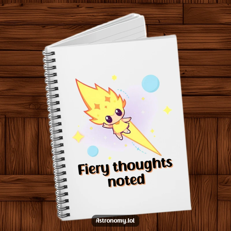 Funny determined meteor character blazing across a night sky on a notebook cover, for your boldest plans.