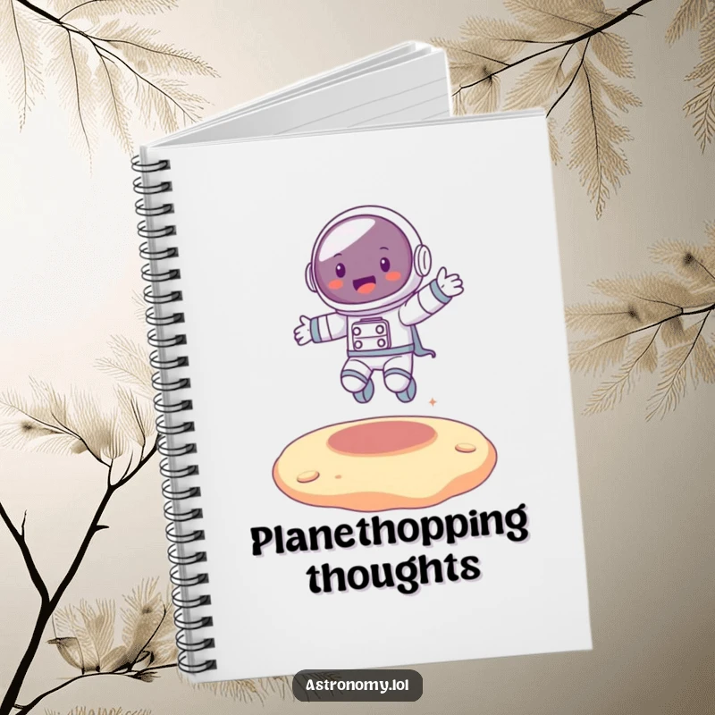 Funny joyful astronaut character bouncing on an alien surface, inspiring creative thoughts and cosmic adventures.
