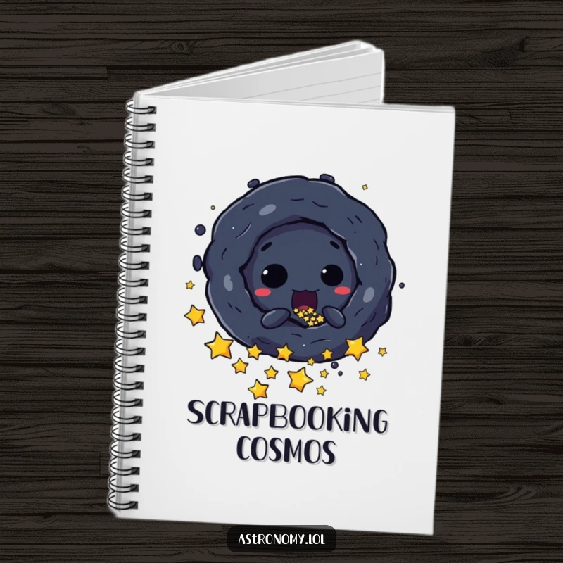 Funny Notebook: A Mischievous Black Hole Character Sucking in Stars, ideal for capturing dark thoughts and ideas. A charming gift.