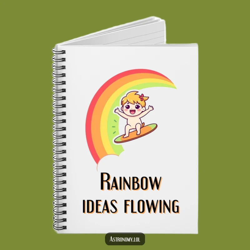 Funny Rainbow Notebook: Happy Character Surfs Rainbow, Creative Funny Gift