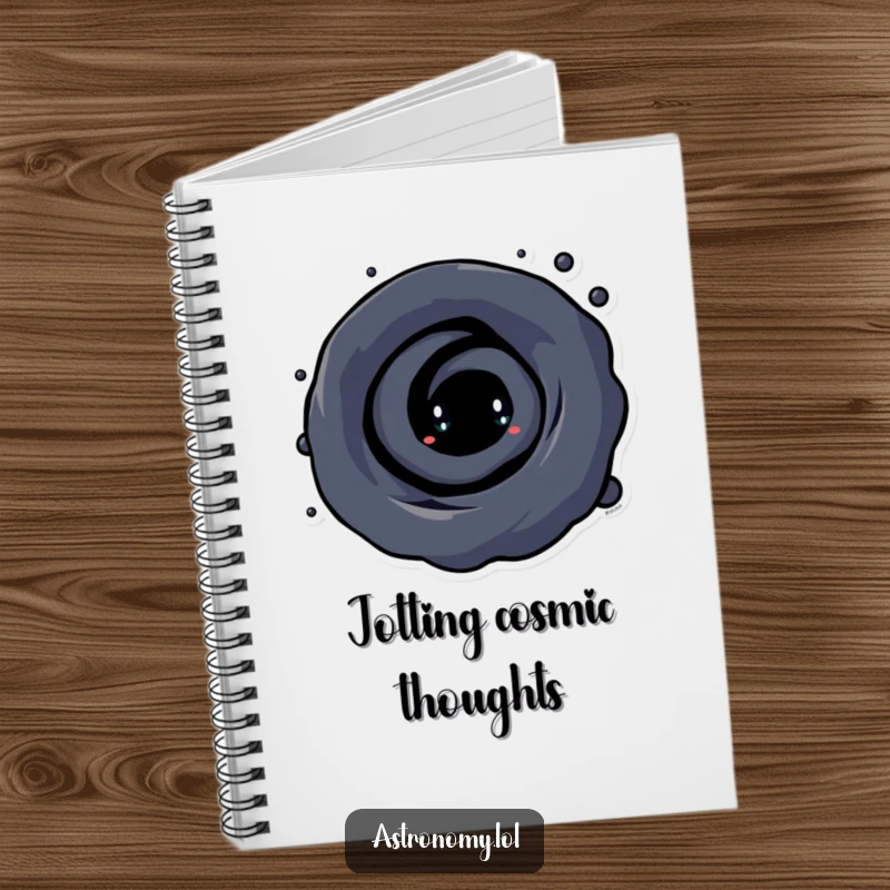 Funny Black Hole Notebook with a curious character and swirling vortex, perfect for jotting down cosmic thoughts and funny ideas.