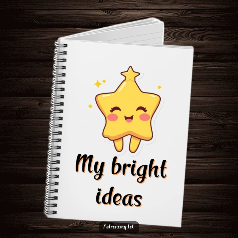 Funny star notebook with a playful character twinkling with mischievous joy, perfect for journaling bright ideas.