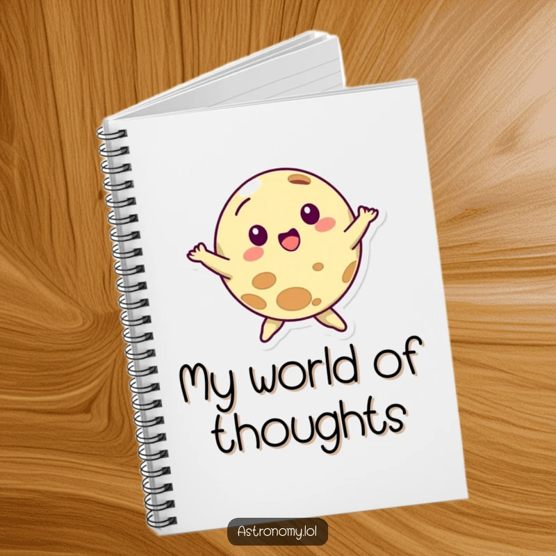 Funny notebook with a planet character in a joyful dance spin, inspiring creativity and organized thoughts for everyday use.