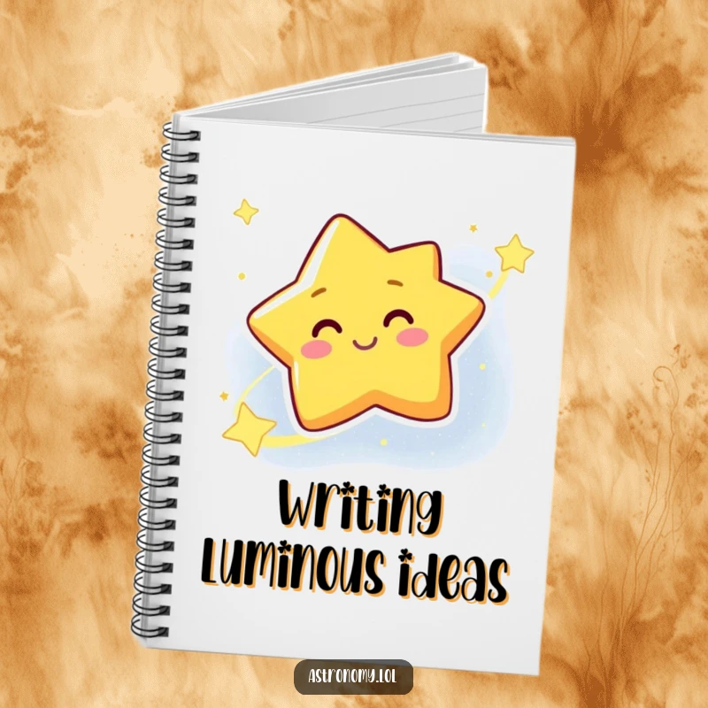Funny Star Notebook with a winking galaxy character on the cover, ideal for capturing cosmic thoughts and bright ideas.
