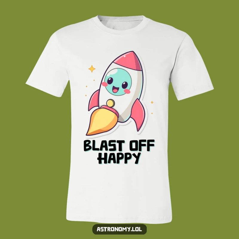 Funny Cheerful Rocket T-Shirt: Blasting Off Smile Tee Gift
