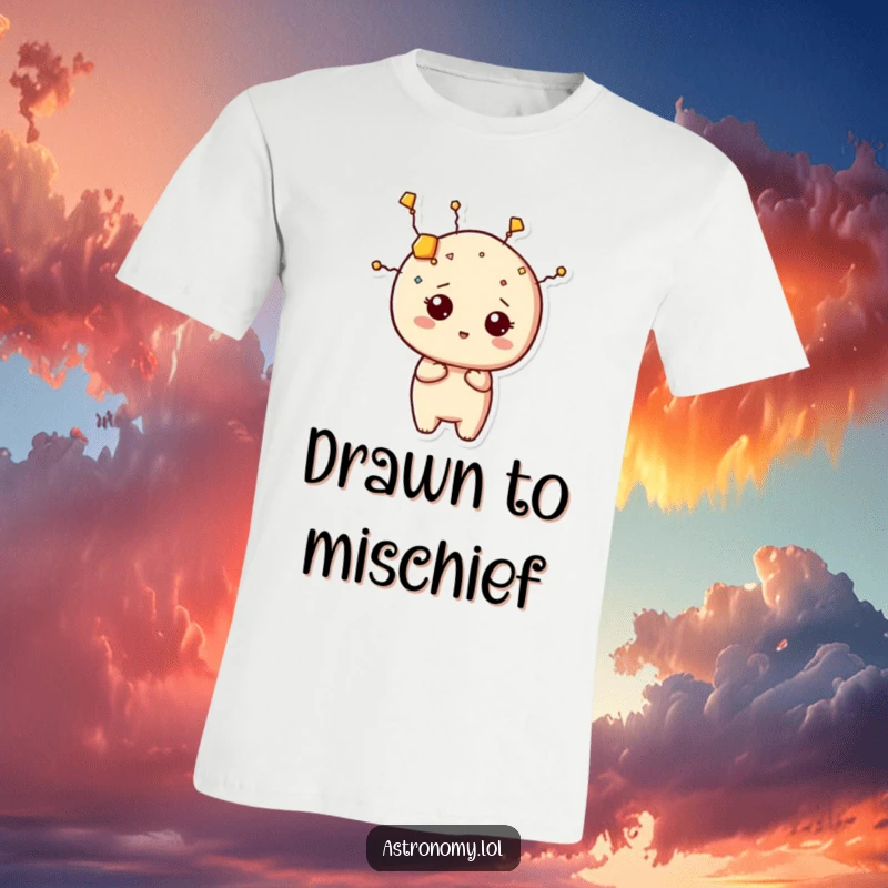 Funny constellation t-shirt with a curious character artfully forming a humorous shape in the night sky.