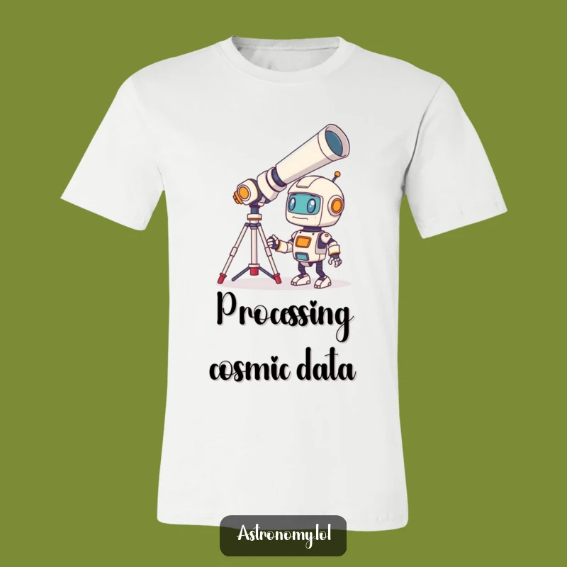 Funny Robot T-Shirt: Bewildered Telescope Gazer, Sci-Fi Fan Tee Gift