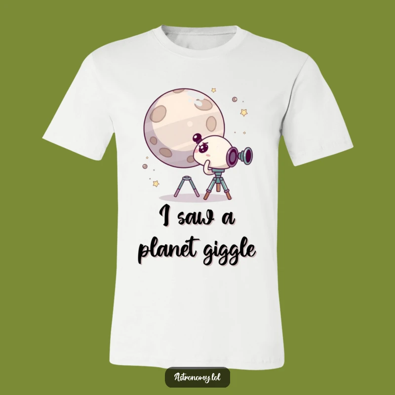 Funny Space T-Shirt: Surprised Character Sees Giggle Planet, Comedic Gift
