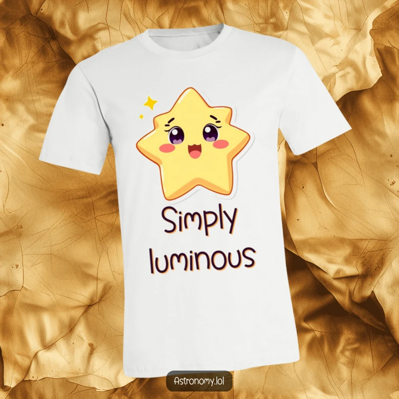 Funny t-shirt showcasing a delighted star character twinkling with wide eyes, emitting cheerful energy. Great gift.