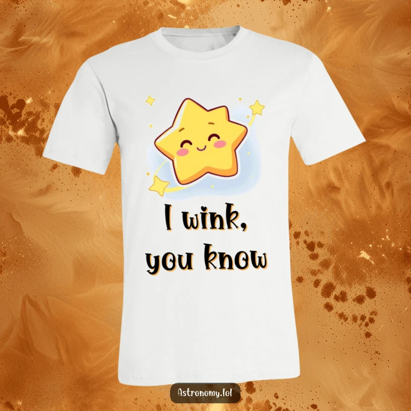 Funny Star T-Shirt with a smiling, winking character representing a distant galaxy, radiating joy and cosmic charm.