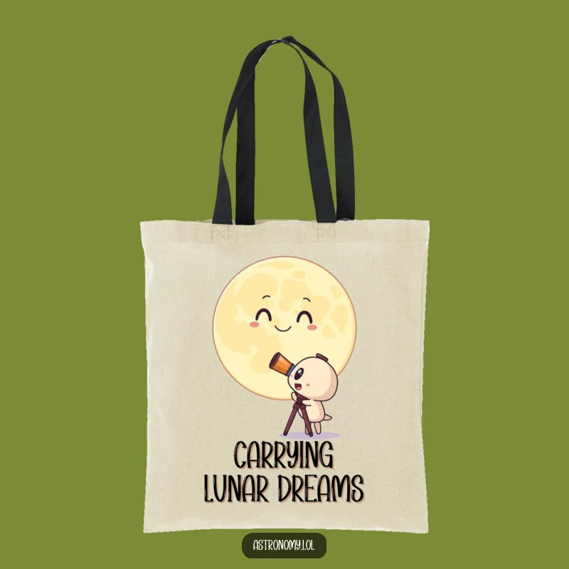 Funny Telescope Tote Bag: Surprised Character & Moon, Handy Gift