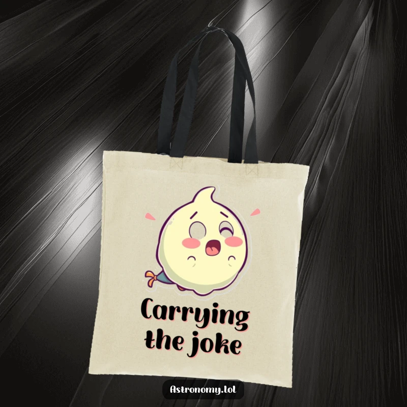 Funny surprised comet carrying a load with a tail of laughter, a humorous and practical tote bag.
